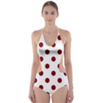 Polka Dots - Maroon Red on White Cut-Out One Piece Swimsuit