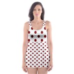 Polka Dots - Maroon Red on White Skater Dress Swimsuit