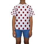 Polka Dots - Maroon Red on White Kid s Short Sleeve Swimwear