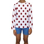 Polka Dots - Maroon Red on White Kid s Long Sleeve Swimwear