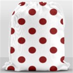 Polka Dots - Maroon Red on White Drawstring Bag (Large)