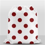 Polka Dots - Maroon Red on White Drawstring Bag (Small)
