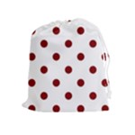Polka Dots - Maroon Red on White Drawstring Pouch (XL)