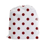 Polka Dots - Maroon Red on White Drawstring Pouch (XXl)