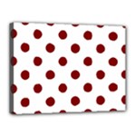 Polka Dots - Maroon Red on White Canvas 16  x 12  (Stretched)