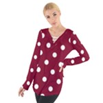 Polka Dots - White on Burgundy Red Women s Tie Up Tee