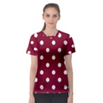 Polka Dots - White on Burgundy Red Women s Sport Mesh Tee