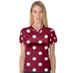 Polka Dots - White on Burgundy Red Women s V-Neck Sport Mesh Tee