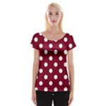 Polka Dots - White on Burgundy Red Women s Cap Sleeve Top