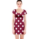 Polka Dots - White on Burgundy Red Short Sleeve Bodycon Dress