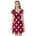 Polka Dots - White on Burgundy Red Short Sleeve Skater Dress