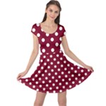 Polka Dots - White on Burgundy Red Cap Sleeve Dress