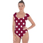 Polka Dots - White on Burgundy Red Short Sleeve Leotard (Ladies)