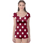 Polka Dots - White on Burgundy Red Boyleg Leotard (Ladies)