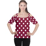 Polka Dots - White on Burgundy Red Women s Cutout Shoulder Tee