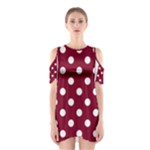 Polka Dots - White on Burgundy Red Women s Cutout Shoulder Dress