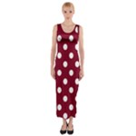 Polka Dots - White on Burgundy Red Fitted Maxi Dress
