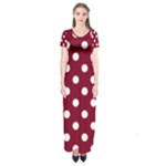 Polka Dots - White on Burgundy Red Short Sleeve Maxi Dress