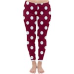 Polka Dots - White on Burgundy Red Winter Leggings