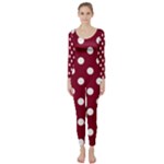 Polka Dots - White on Burgundy Red Long Sleeve Catsuit