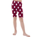 Polka Dots - White on Burgundy Red Kid s Mid Length Swim Shorts