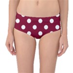 Polka Dots - White on Burgundy Red Mid-Waist Bikini Bottoms