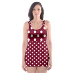 Polka Dots - White on Burgundy Red Skater Dress Swimsuit