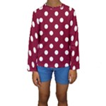 Polka Dots - White on Burgundy Red Kid s Long Sleeve Swimwear