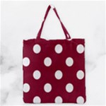 Polka Dots - White on Burgundy Red Grocery Tote Bag