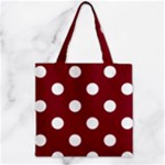 Polka Dots - White on Burgundy Red Zipper Grocery Tote Bag