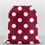 Polka Dots - White on Burgundy Red Drawstring Bag (Small)