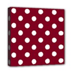 Polka Dots - White on Burgundy Red Mini Canvas 8  x 8  (Stretched)