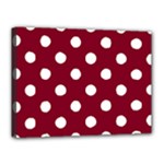 Polka Dots - White on Burgundy Red Canvas 16  x 12  (Stretched)