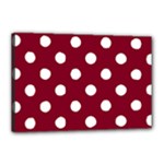 Polka Dots - White on Burgundy Red Canvas 18  x 12  (Stretched)