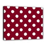 Polka Dots - White on Burgundy Red Canvas 20  x 16  (Stretched)