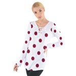 Polka Dots - Burgundy Red on White Women s Tie Up Tee