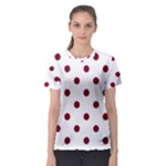 Polka Dots - Burgundy Red on White Women s Sport Mesh Tee