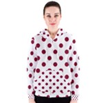 Polka Dots - Burgundy Red on White Women s Zipper Hoodie