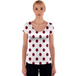 Polka Dots - Burgundy Red on White Women s V-Neck Cap Sleeve Top