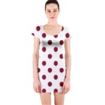 Polka Dots - Burgundy Red on White Short Sleeve Bodycon Dress