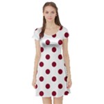 Polka Dots - Burgundy Red on White Short Sleeve Skater Dress