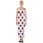 Polka Dots - Burgundy Red on White Fitted Maxi Dress
