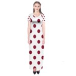 Polka Dots - Burgundy Red on White Short Sleeve Maxi Dress