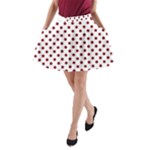 Polka Dots - Burgundy Red on White A-Line Pocket Skirt