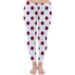 Polka Dots - Burgundy Red on White Winter Leggings