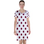 Polka Dots - Burgundy Red on White Short Sleeve Nightdress