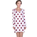 Polka Dots - Burgundy Red on White Long Sleeve Nightdress
