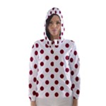 Polka Dots - Burgundy Red on White Hooded Wind Breaker (Women)