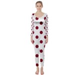 Polka Dots - Burgundy Red on White Long Sleeve Catsuit