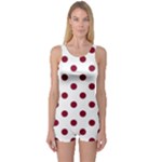 Polka Dots - Burgundy Red on White One Piece Boyleg Swimsuit
